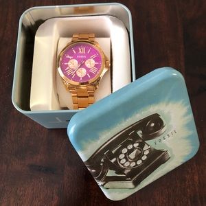 Gold Fossil watch with hot pink face ...never used